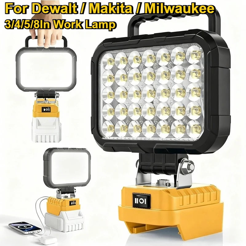 For Dewalt 18V Battery Portable LED Work Light With USB Port 8in Flashlight for Dewalt Battery Flood Lights Cordless Tool Lamp