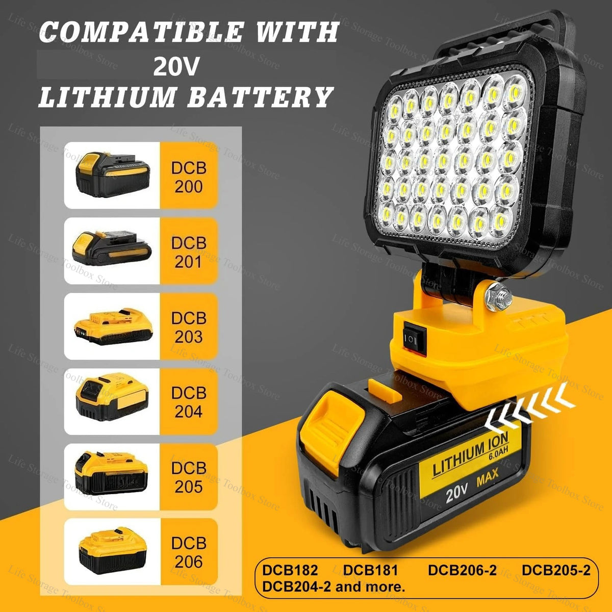 For Dewalt 18V Battery Portable LED Work Light With USB Port 8in Flashlight for Dewalt Battery Flood Lights Cordless Tool Lamp